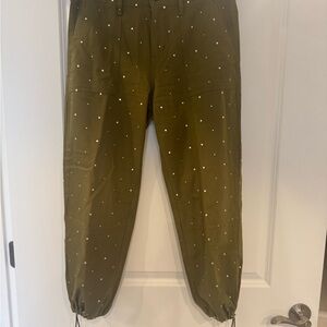 White House Black Market Olive Green relaxed studded Pret ankle pants.
